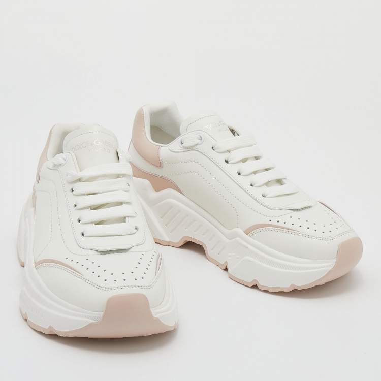 Pre Owned Dolce & Gabbana White/Blush Pink Leather Daymaster Sneakers Size 37