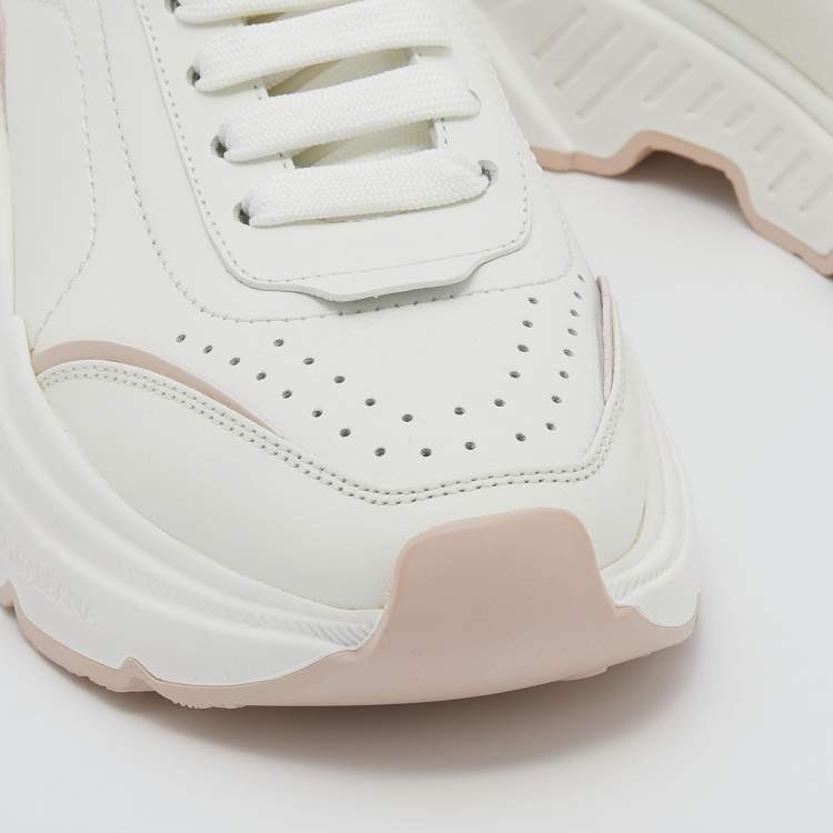 Pre Owned Dolce & Gabbana White/Blush Pink Leather Daymaster Sneakers Size 37