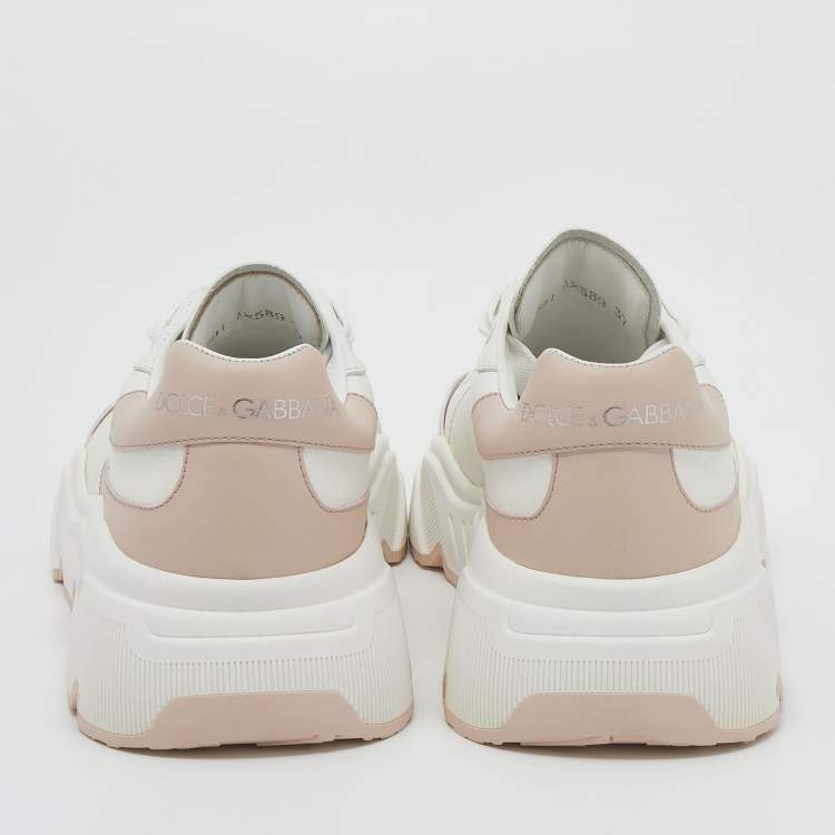 Pre Owned Dolce & Gabbana White/Blush Pink Leather Daymaster Sneakers Size 37
