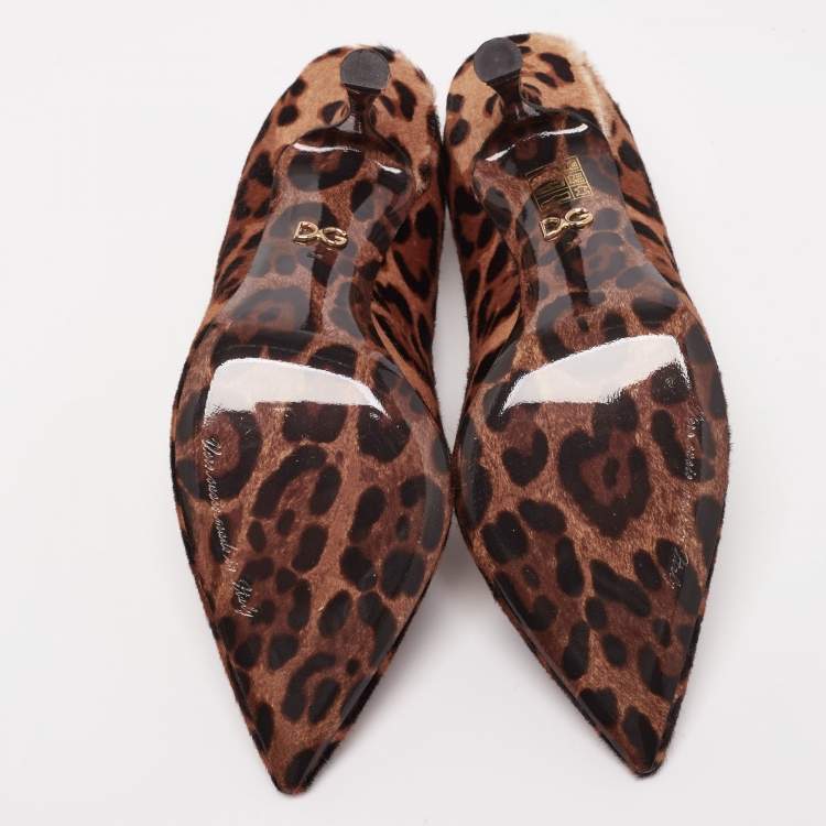 Pre Owned Dolce and Gabbana Brown/Black Calf Hair Leopard Print Pumps Size 39
