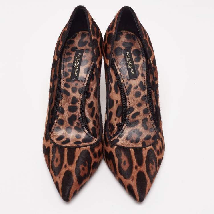 Pre Owned Dolce and Gabbana Brown/Black Calf Hair Leopard Print Pumps Size 39