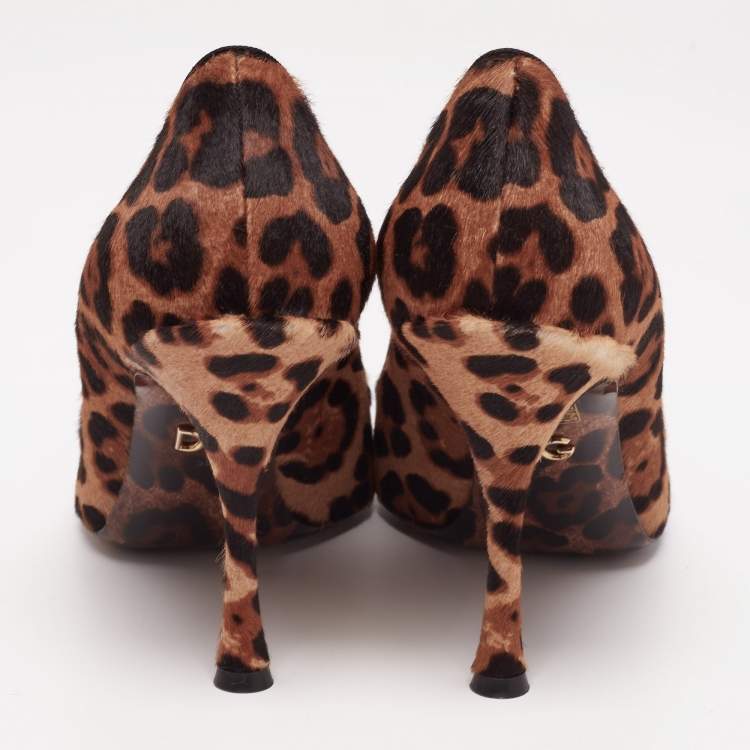 Pre Owned Dolce and Gabbana Brown/Black Calf Hair Leopard Print Pumps Size 39