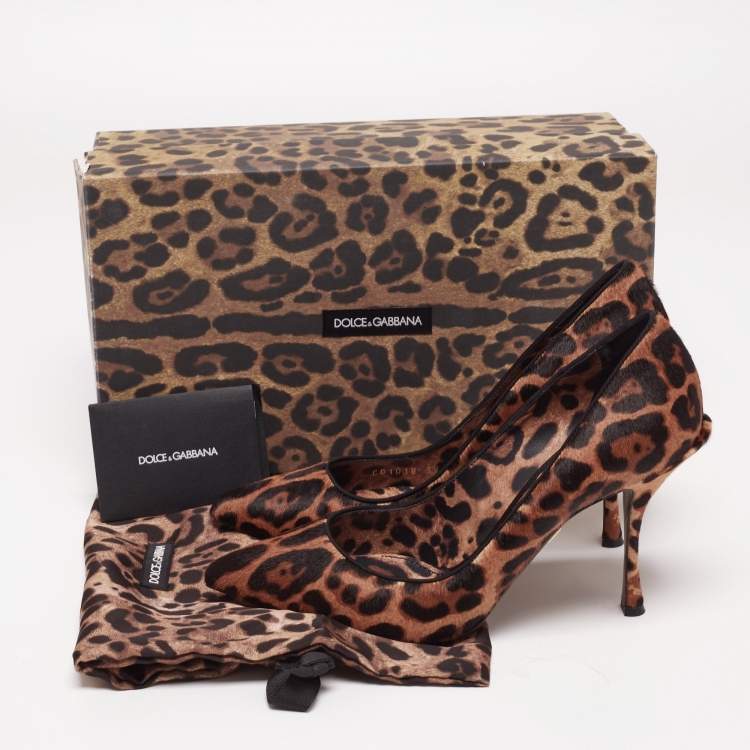 Pre Owned Dolce and Gabbana Brown/Black Calf Hair Leopard Print Pumps Size 39