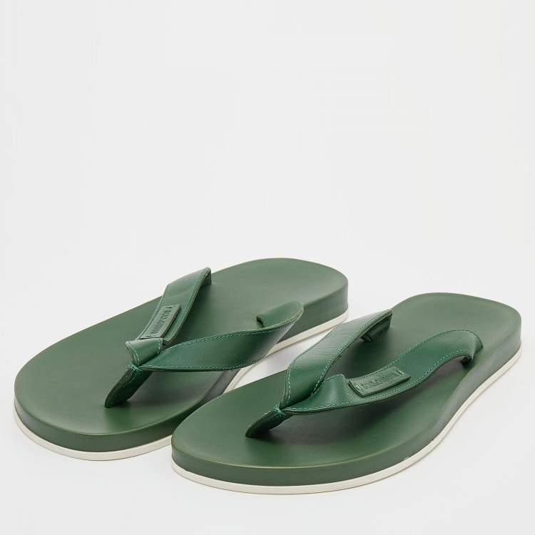 Pre Owned Dolce & Gabbana Green Leather Beach Thong Sandals Size 39