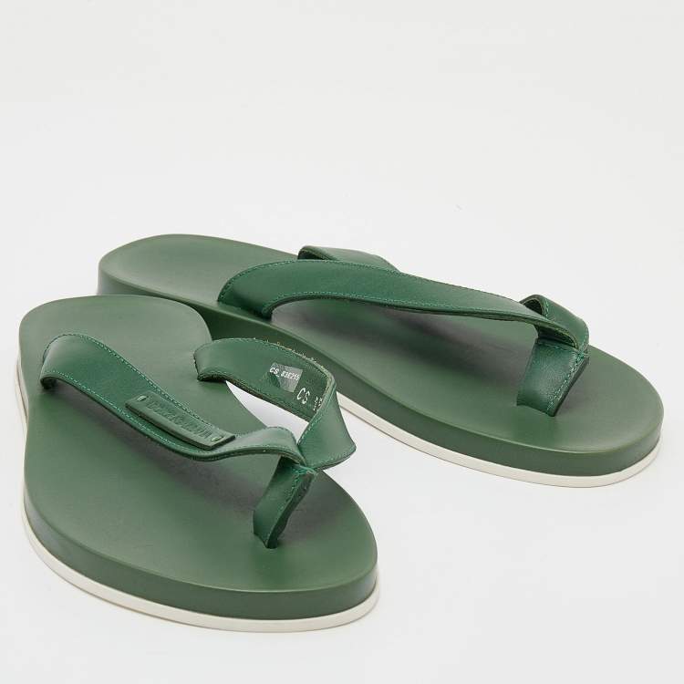 Pre Owned Dolce & Gabbana Green Leather Beach Thong Sandals Size 39