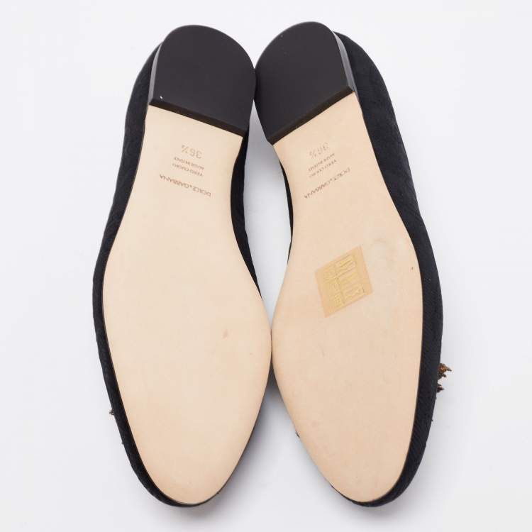 Pre Owned Dolce & Gabbana Black Embroidered Canvas Smoking Slippers Size 36.5