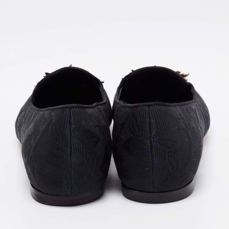 Pre Owned Dolce & Gabbana Black Embroidered Canvas Smoking Slippers Size 36.5