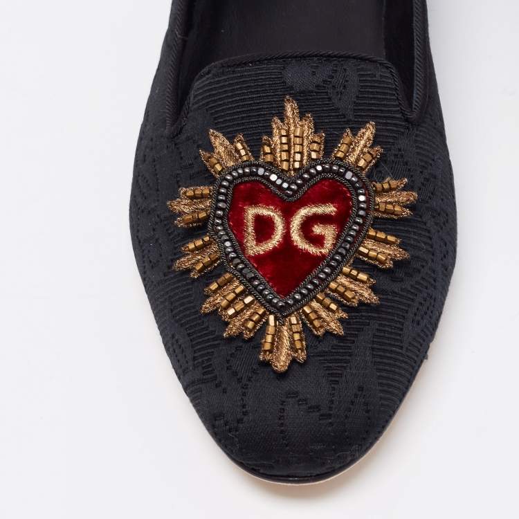 Pre Owned Dolce & Gabbana Black Embroidered Canvas Smoking Slippers Size 36.5