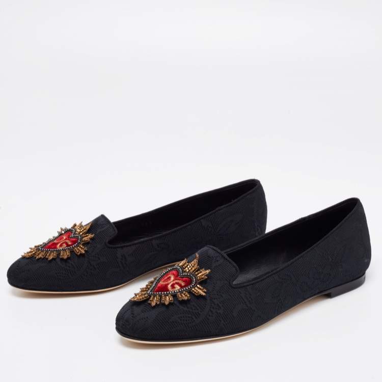 Pre Owned Dolce & Gabbana Black Embroidered Canvas Smoking Slippers Size 36.5