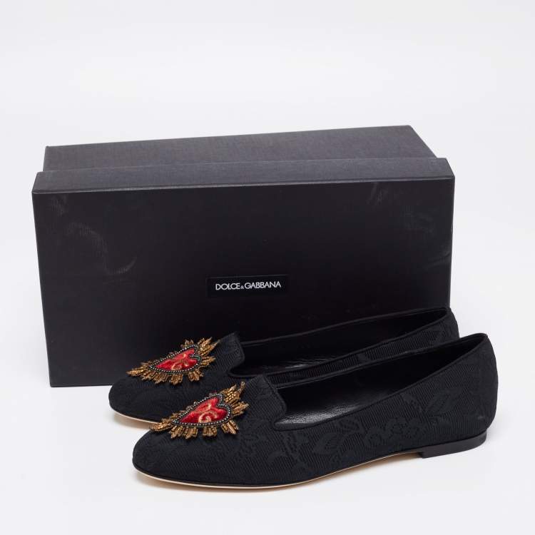 Pre Owned Dolce & Gabbana Black Embroidered Canvas Smoking Slippers Size 36.5