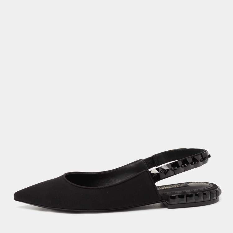 Pre Owned Dolce & Gabbana Black Fabric Embellished Slingback Sandals Size 36.5