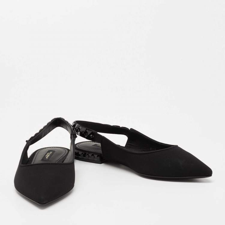 Pre Owned Dolce & Gabbana Black Fabric Embellished Slingback Sandals Size 36.5