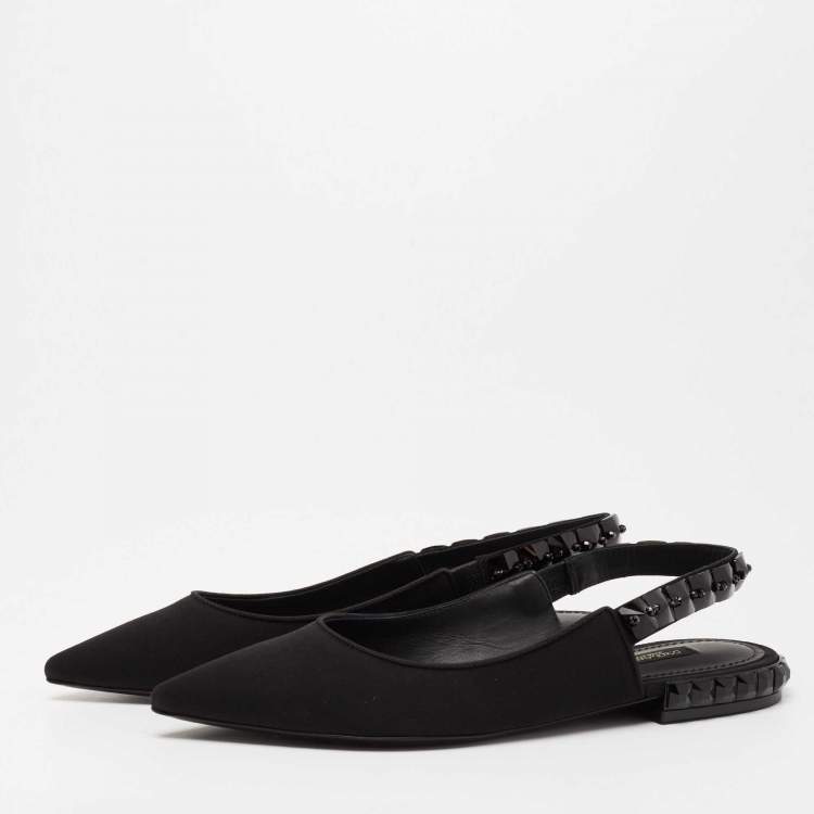 Pre Owned Dolce & Gabbana Black Fabric Embellished Slingback Sandals Size 36.5