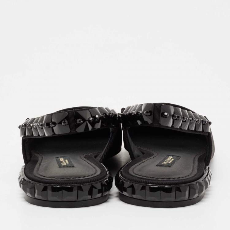 Pre Owned Dolce & Gabbana Black Fabric Embellished Slingback Sandals Size 36.5