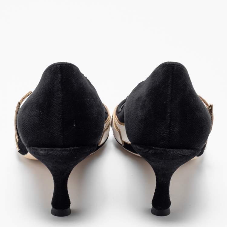 Pre Owned Dolce & Gabbana Black Velvet Sacred Heart Armanti Embroidered Lori Pumps Size 38