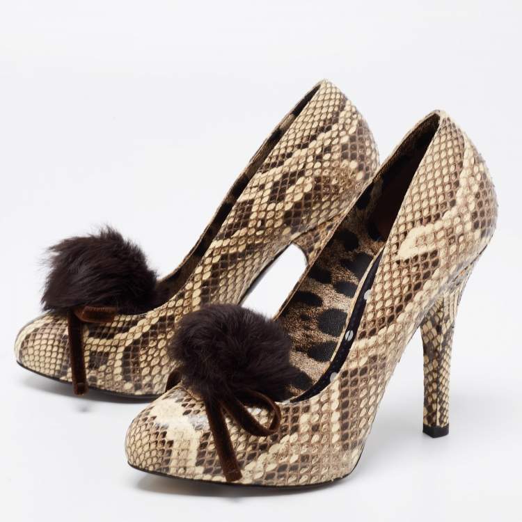 Pre Owned Dolce & Gabbana Beige/Brown Python Leather Pumps Size 35