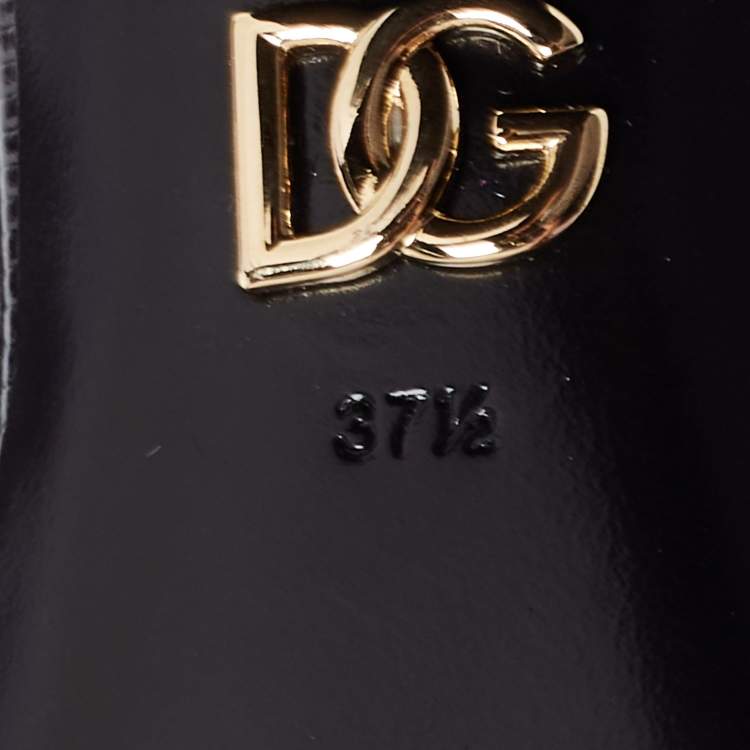 Pre Owned Dolce & Gabbana Black Lizard Embossed Leather Block Heel Mules Size 37.5