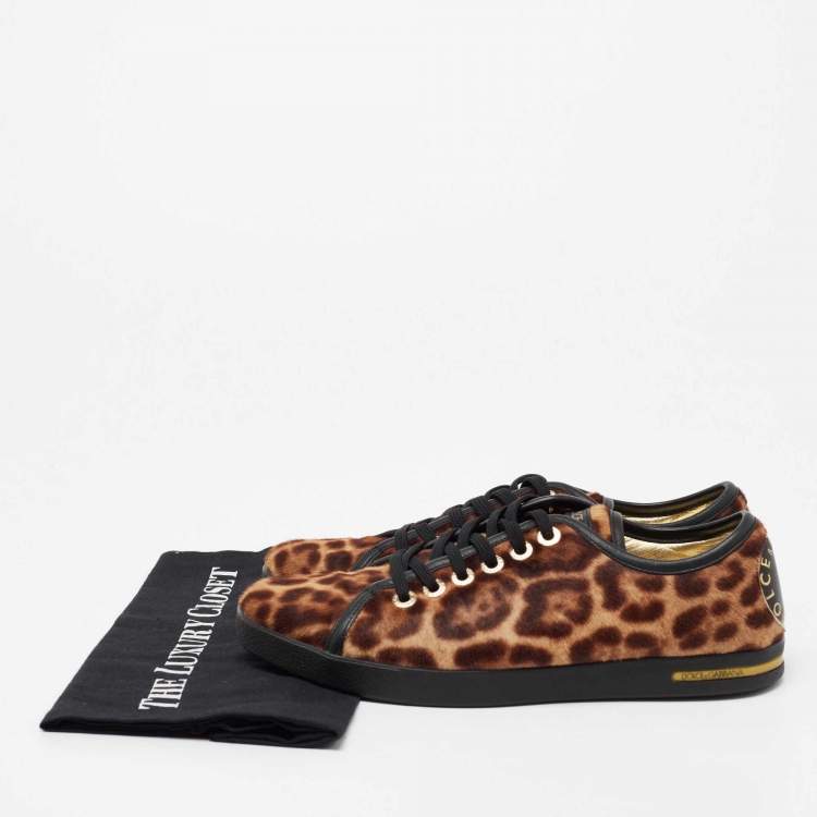 مملوكة مسبقًا Dolce & Gabbana Brown Leopard Print Calf Hair Sneakers Size 39