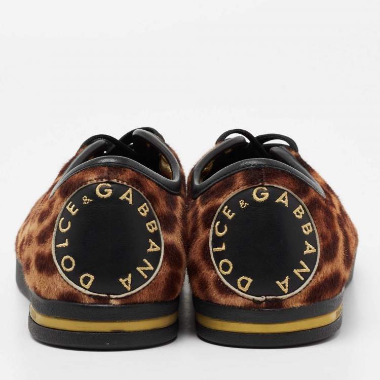 مملوكة مسبقًا Dolce & Gabbana Brown Leopard Print Calf Hair Sneakers Size 39