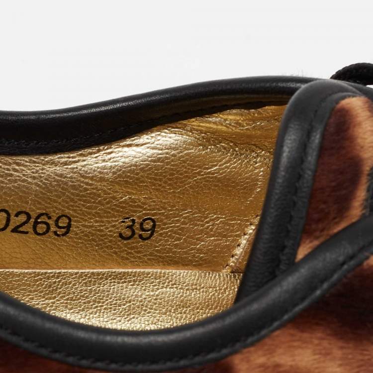 مملوكة مسبقًا Dolce & Gabbana Brown Leopard Print Calf Hair Sneakers Size 39