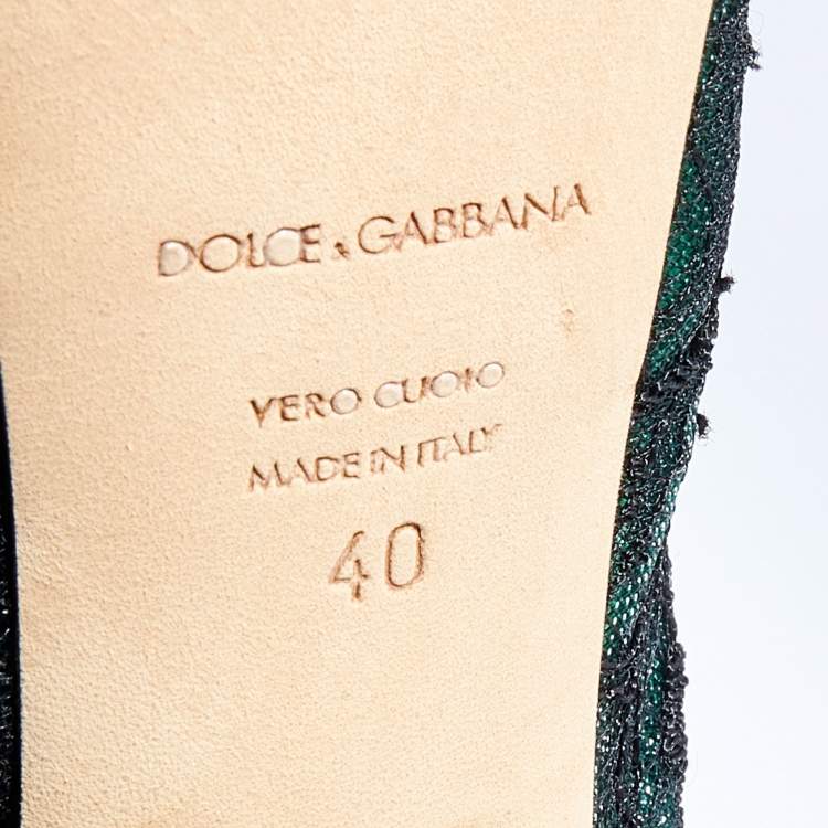 Pre Owned Dolce & Gabbana Green/Black Lace Peep Toe Pumps Size 40
