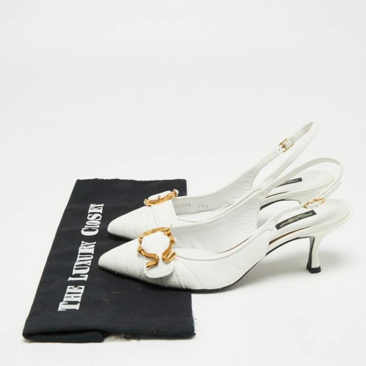 Pre Owned Dolce & Gabbana White Leather Buckle Slingback Pumps Size 38.5