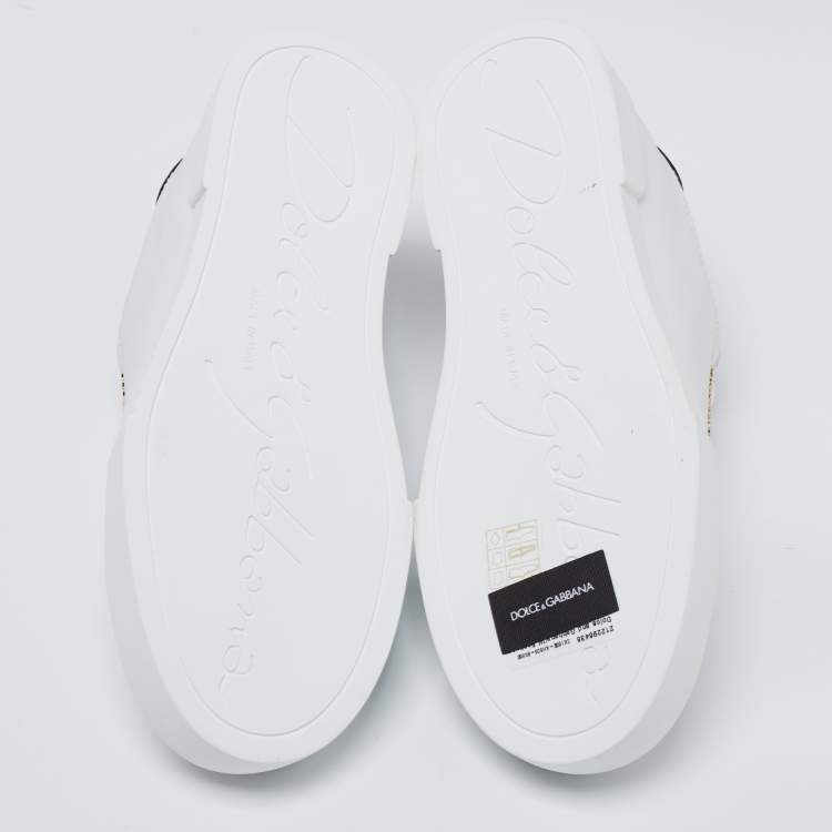Pre Owned Dolce & Gabbana White Leather Portofino Embellished Low Top Sneakers Size 37