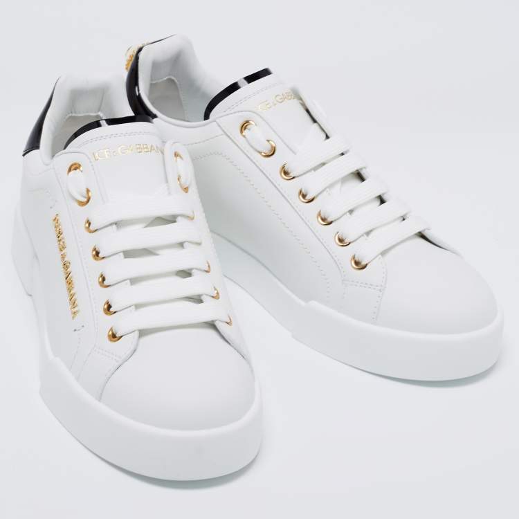 Pre Owned Dolce & Gabbana White Leather Portofino Embellished Low Top Sneakers Size 37