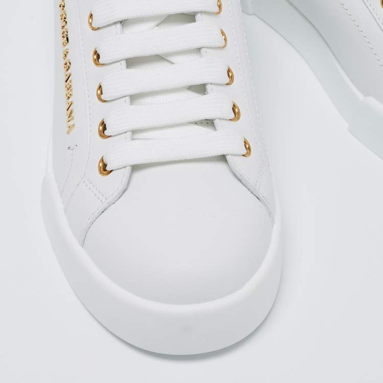 Pre Owned Dolce & Gabbana White Leather Portofino Embellished Low Top Sneakers Size 37