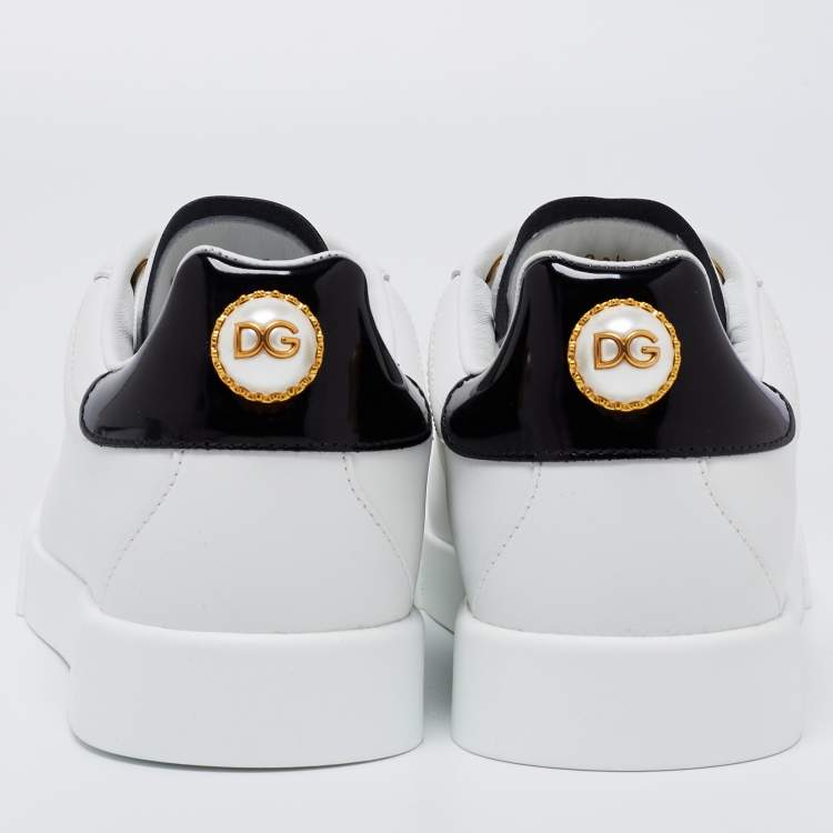 Pre Owned Dolce & Gabbana White Leather Portofino Embellished Low Top Sneakers Size 37