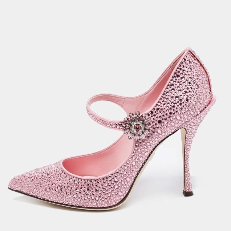 Pre Owned Dolce & Gabanna Pink Satin Crystal Embellished Lori Mary Jane Pumps Size 39 