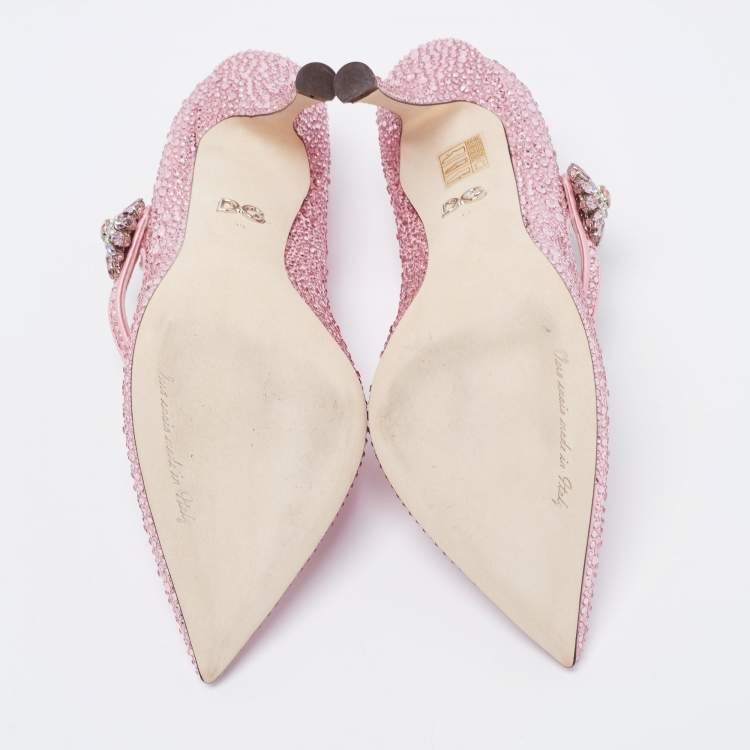 Pre Owned Dolce & Gabanna Pink Satin Crystal Embellished Lori Mary Jane Pumps Size 39 