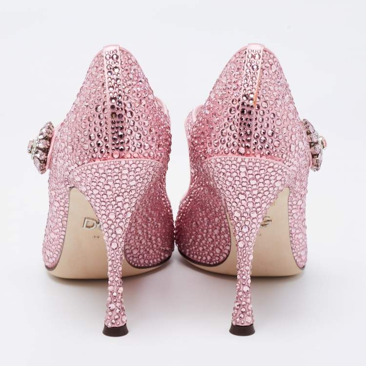 Pre Owned Dolce & Gabanna Pink Satin Crystal Embellished Lori Mary Jane Pumps Size 39 