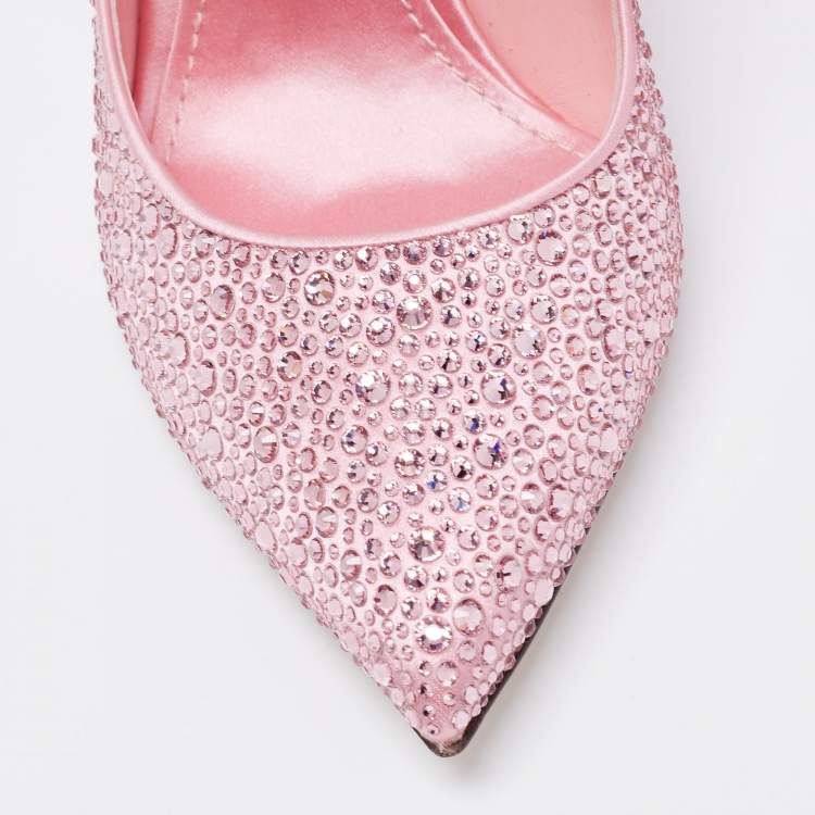 Pre Owned Dolce & Gabanna Pink Satin Crystal Embellished Lori Mary Jane Pumps Size 39 