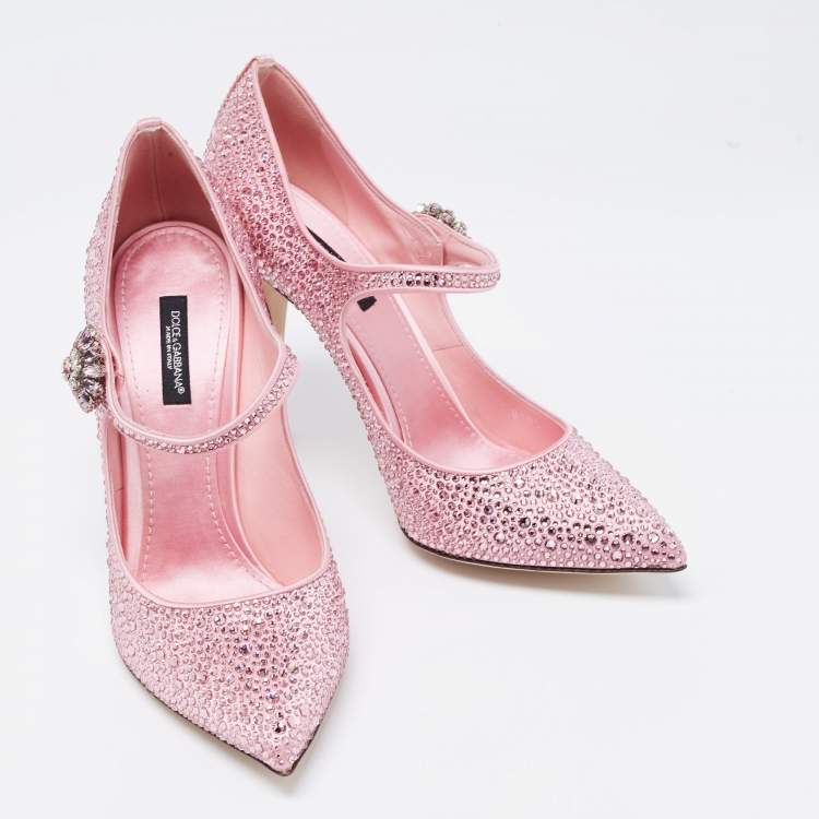 Pre Owned Dolce & Gabanna Pink Satin Crystal Embellished Lori Mary Jane Pumps Size 39 