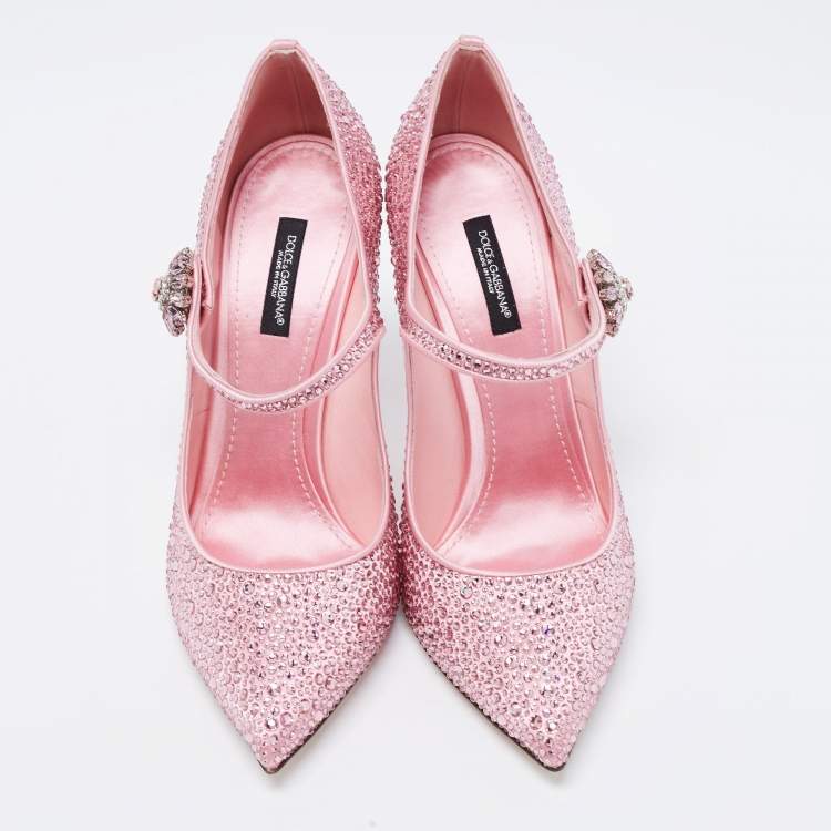 Pre Owned Dolce & Gabanna Pink Satin Crystal Embellished Lori Mary Jane Pumps Size 39 