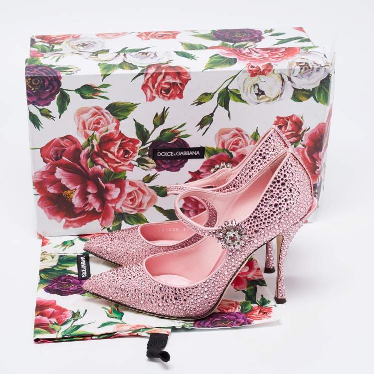 Pre Owned Dolce & Gabanna Pink Satin Crystal Embellished Lori Mary Jane Pumps Size 39 