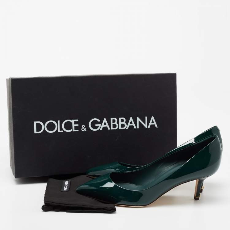 Pre Owned Dolce & Gabbana Dark Green Patent Leather Pointed Toe Pumps Size 35.5