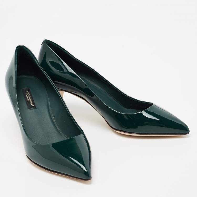 Pre Owned Dolce & Gabbana Dark Green Patent Leather Pointed Toe Pumps Size 35.5
