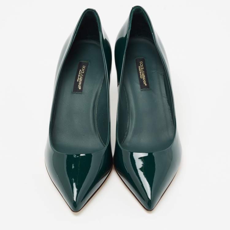 Pre Owned Dolce & Gabbana Dark Green Patent Leather Pointed Toe Pumps Size 35.5