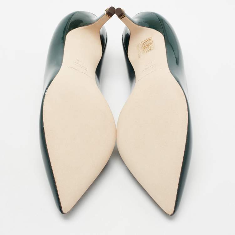 Pre Owned Dolce & Gabbana Dark Green Patent Leather Pointed Toe Pumps Size 35.5