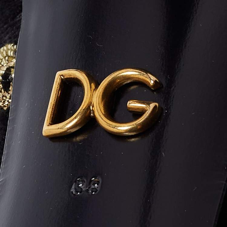 Pre Owned Dolce & Gabbana Black Velvet And Leather Lace Up Pointed Toe Booties Size 38