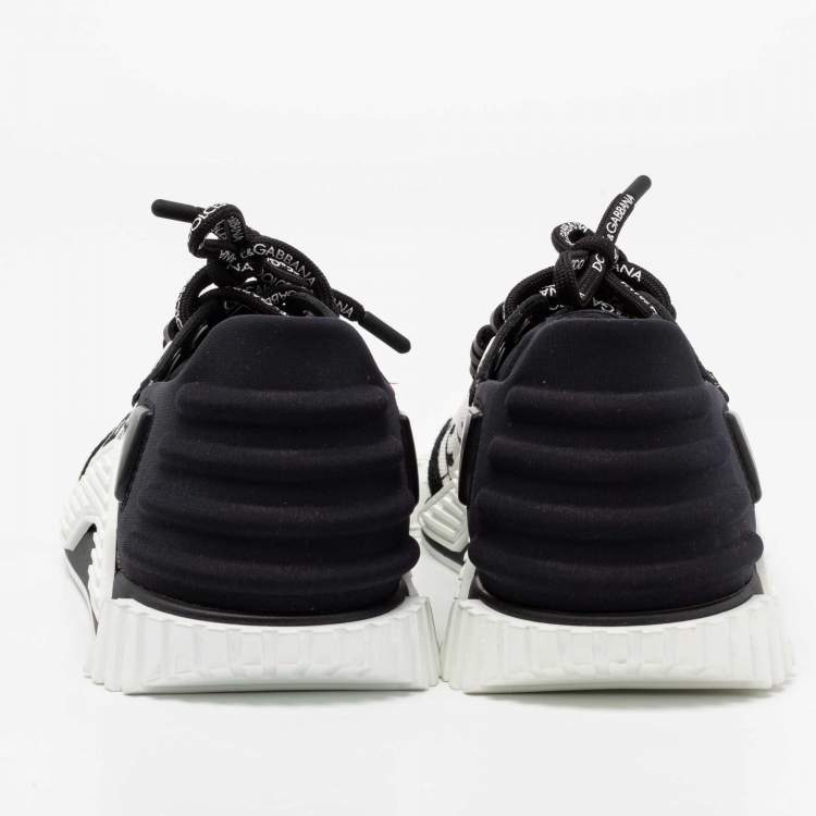 مملوكة مسبقًا Dolce & Gabbana White/Black Suede, Printed Canvas and Neoprene NS1 Low-Top Sneakers Size 39