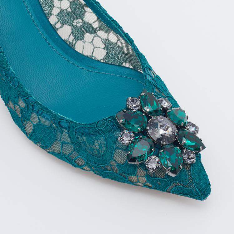 Pre Owned Dolce & Gabbana Teal Green Taormina Lace Crystal Embellished Pumps Size EU 40
