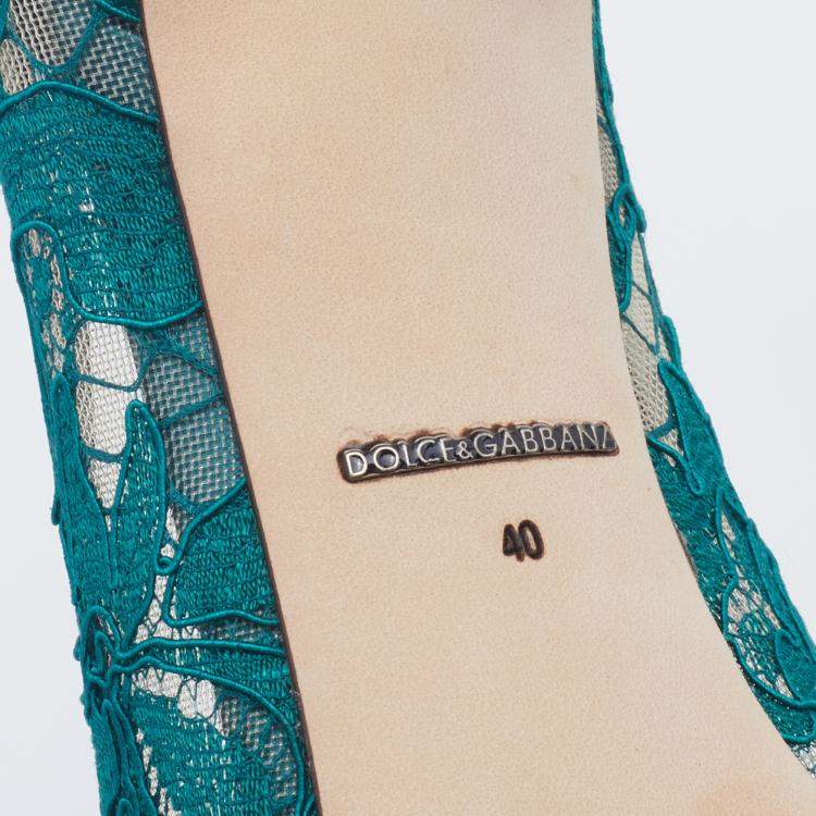 Pre Owned Dolce & Gabbana Teal Green Taormina Lace Crystal Embellished Pumps Size EU 40
