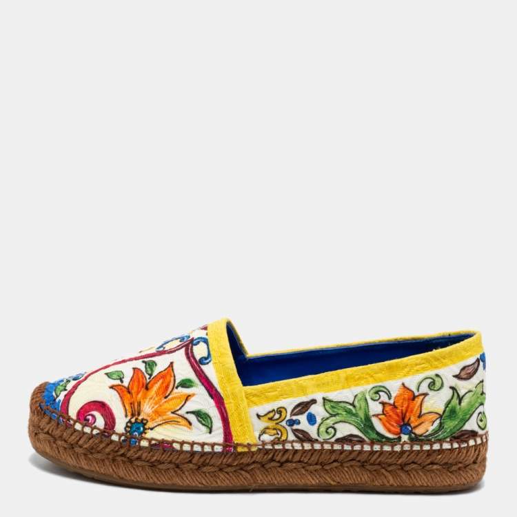 Pre Owned Dolce & Gabbana Multicolor Print Canvas Majolica Platform Espadrille Flats Size 40