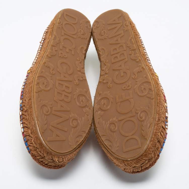 Pre Owned Dolce & Gabbana Multicolor Print Canvas Majolica Platform Espadrille Flats Size 40
