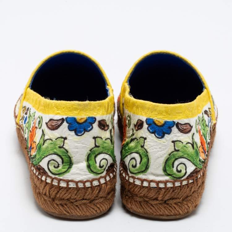 Pre Owned Dolce & Gabbana Multicolor Print Canvas Majolica Platform Espadrille Flats Size 40