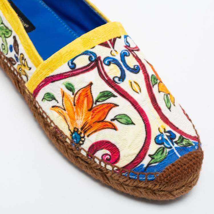 Pre Owned Dolce & Gabbana Multicolor Print Canvas Majolica Platform Espadrille Flats Size 40
