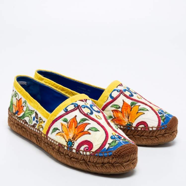 Pre Owned Dolce & Gabbana Multicolor Print Canvas Majolica Platform Espadrille Flats Size 40